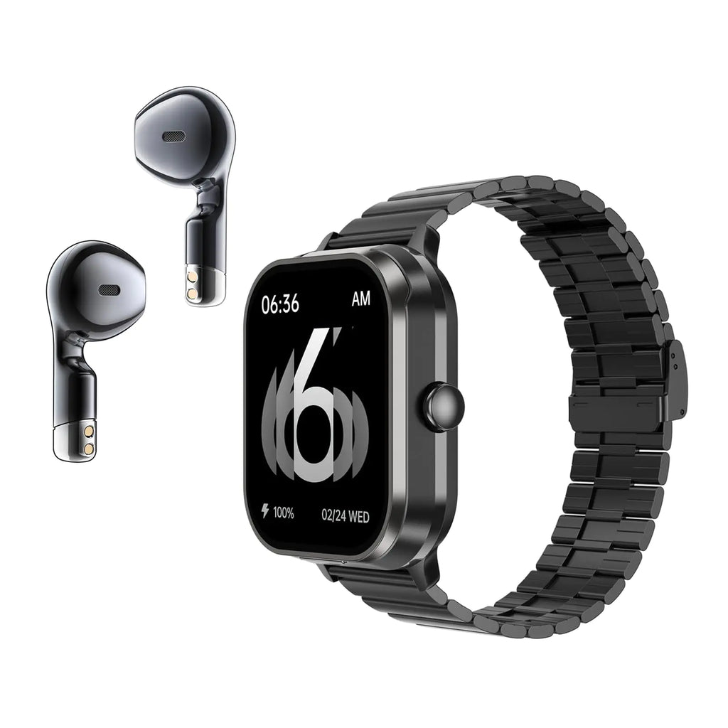 D8Pro 2.01" TFT Smartwatch with Earbuds Smart Watch TWS Wireless Bluetooth Headset Health Monitor Fitness Tracker Bluetooth Call Music Player (Black Steel)