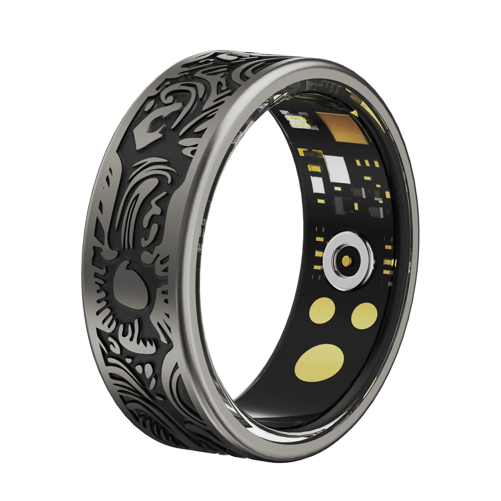 Retro Smart Ring Health Tracker IP68 Waterproof Fitness Tracker Sleep & Step Monitoring Smart Ring with Heart Rate Calorie & Activity Tracking iOS & Android Compatible(#10(Black))