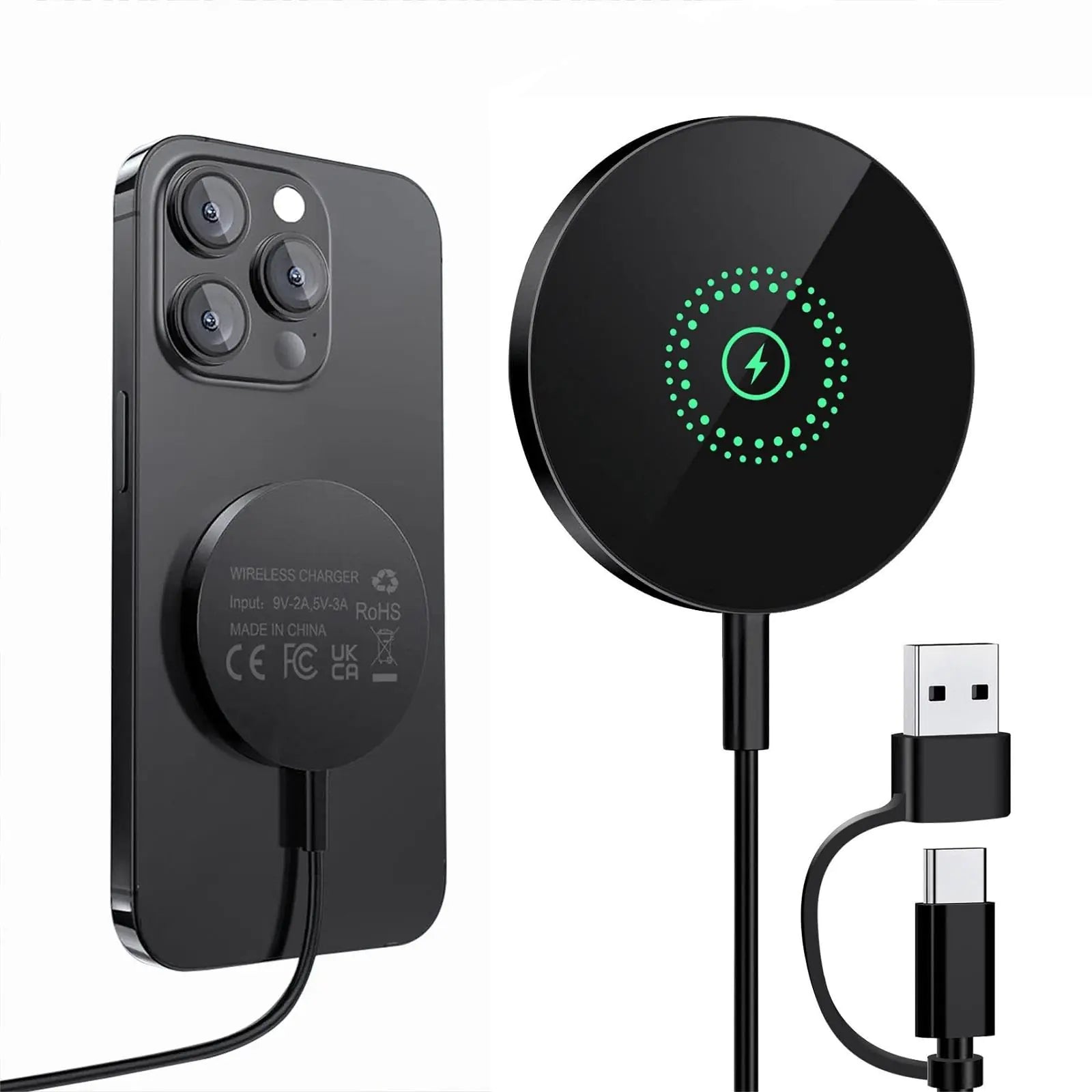 Magnetic Wireless Charger Compatible with Mag-Safe Charger 15W Fast Charging Wireless Charger Pad for iPhone 16 15 14 Pro/Pro Max/Plus 13 12 Pro/Pro Max/Mini Black